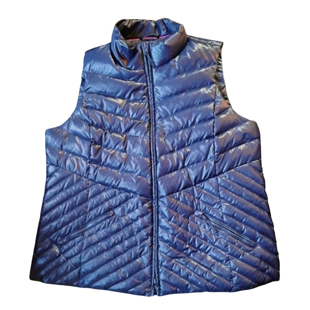 Talbots Woman‎ 1X Blue Down Puffer Vest Zip Front Lightweight Winter Holiday